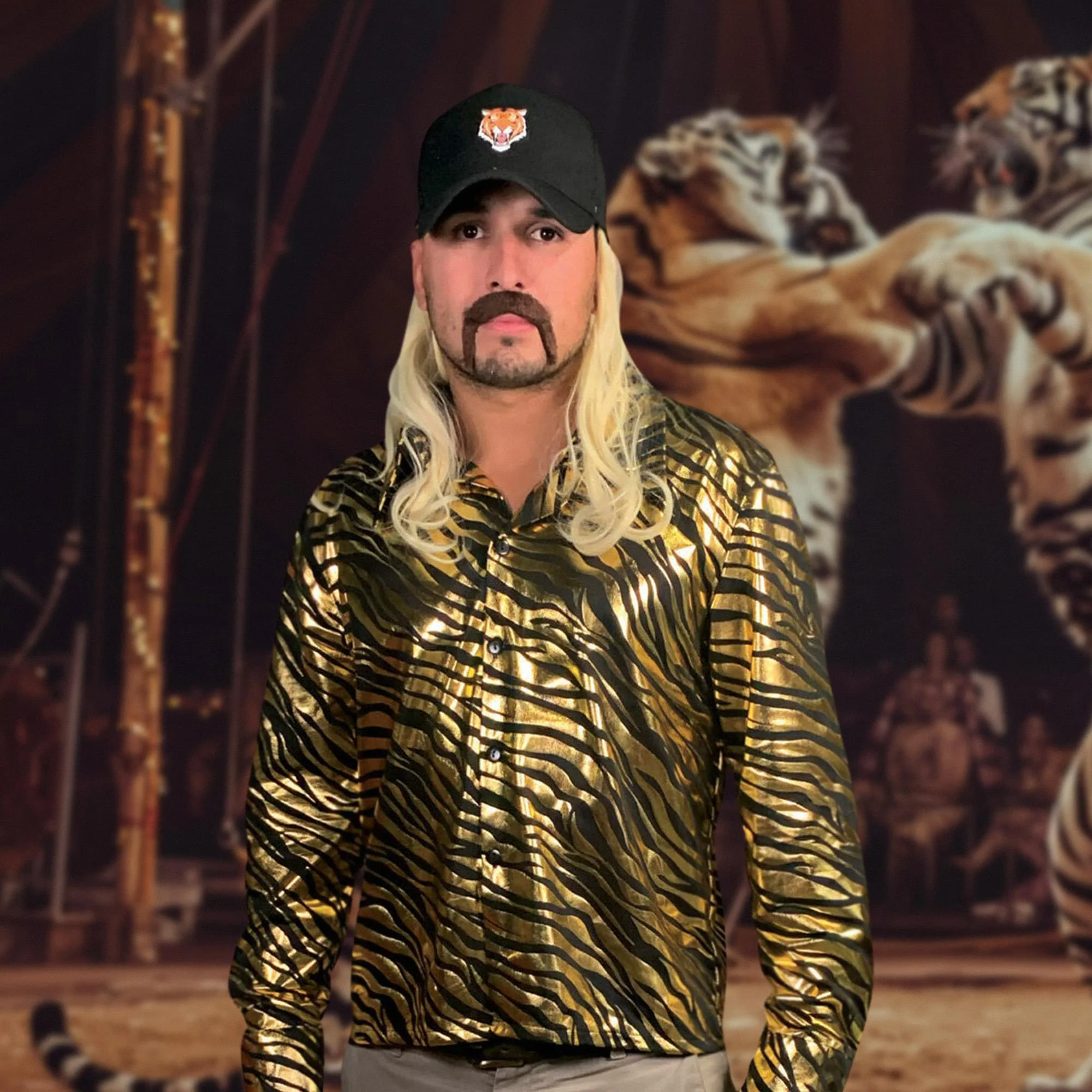 Tiger Trainer Hat w/ Attached Mullet Adult Costume Accessory One Size - Image 2