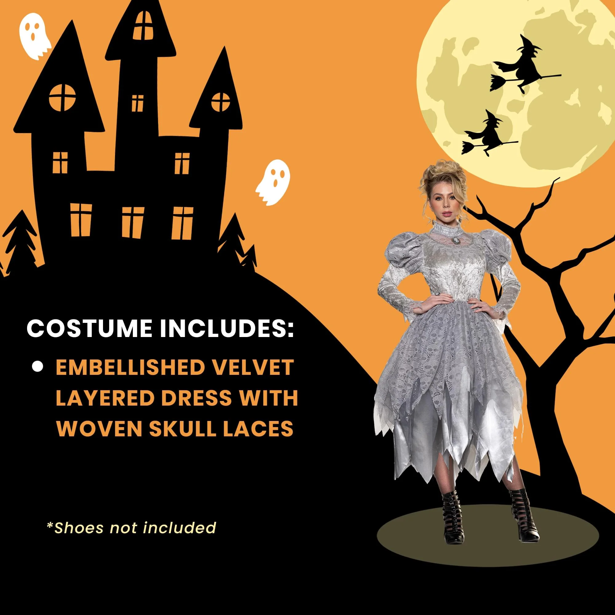 Victorian Ghost Adult Costume Dress - Image 22