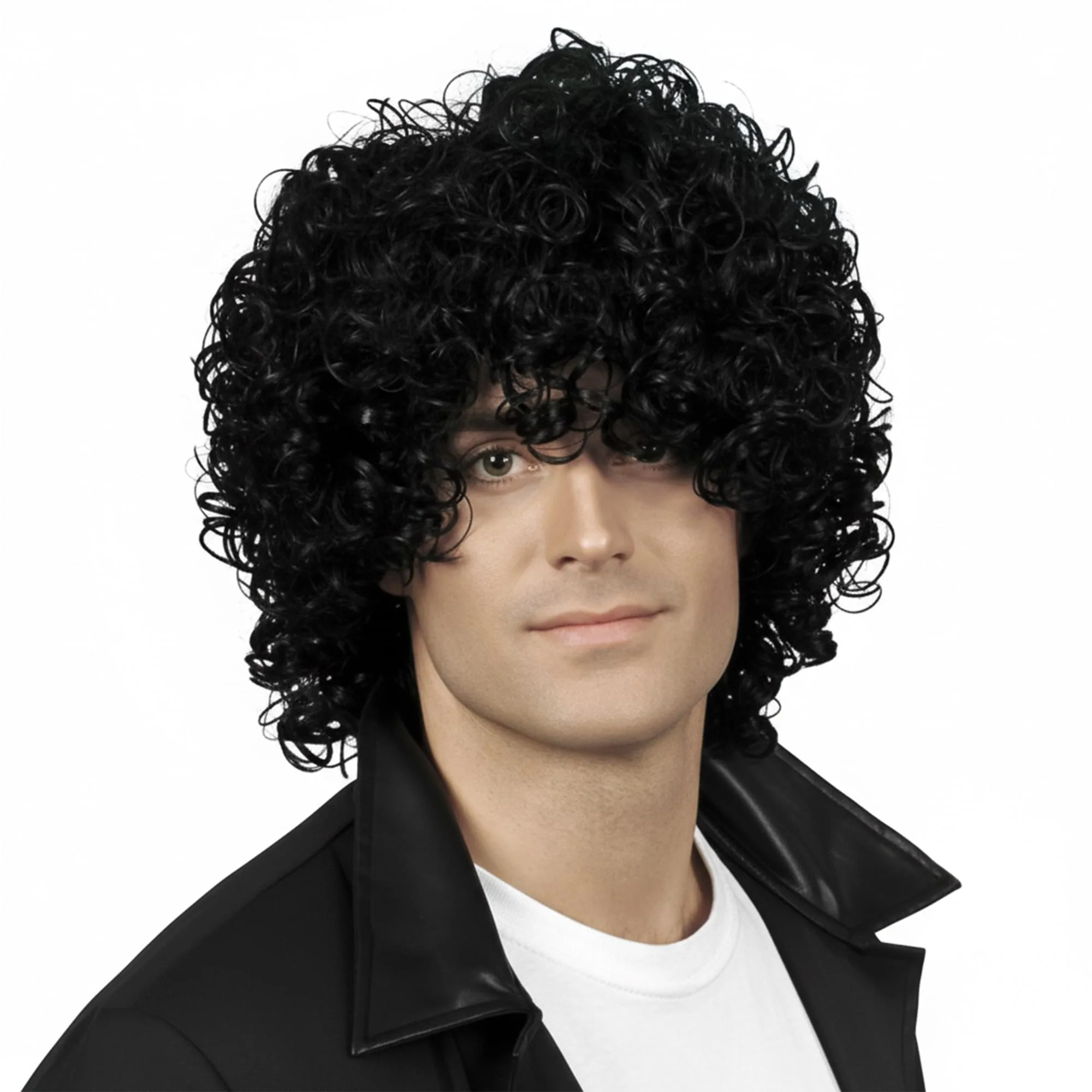 Wet Look Afro Black Wig Costume Accessory - Image 2