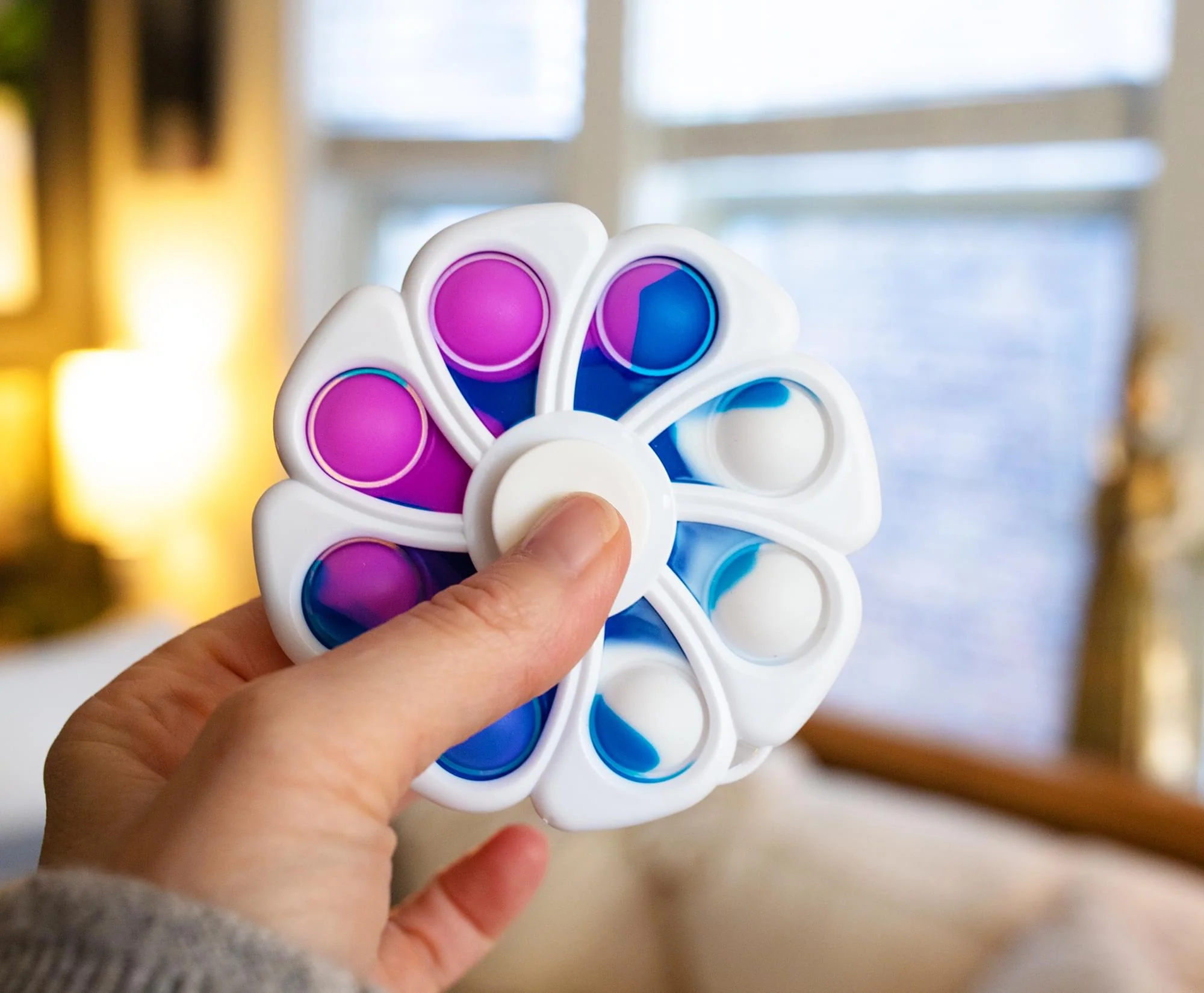 Pop Fidget Toy Spinner White Flower 8-Button Bubble Popping Game - Image 4