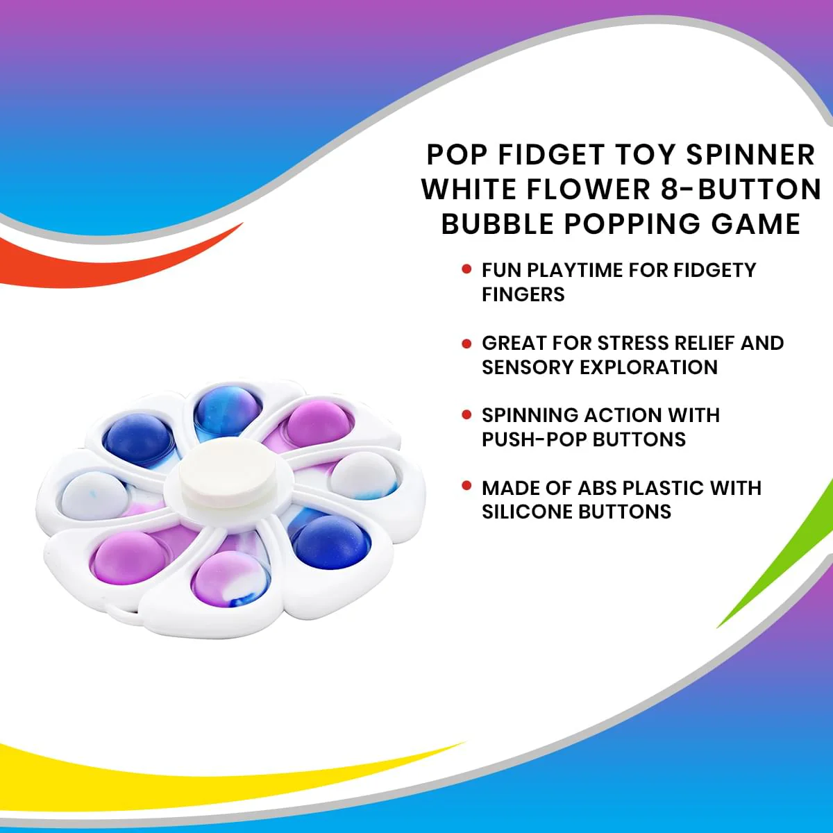 Pop Fidget Toy Spinner White Flower 8-Button Bubble Popping Game - Image 7
