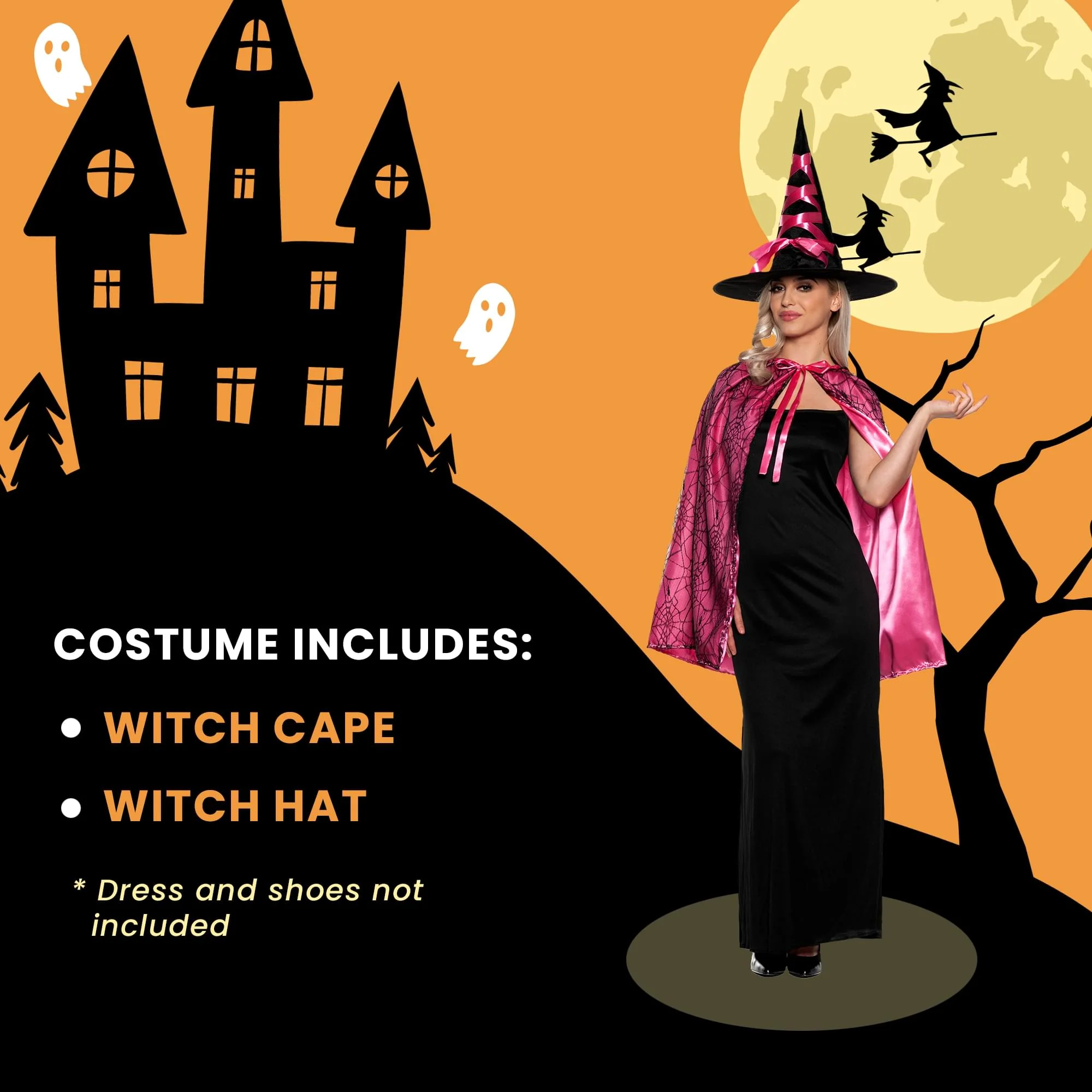 Witch Cape and Hat Adult Costume Set | Pink - Image 3