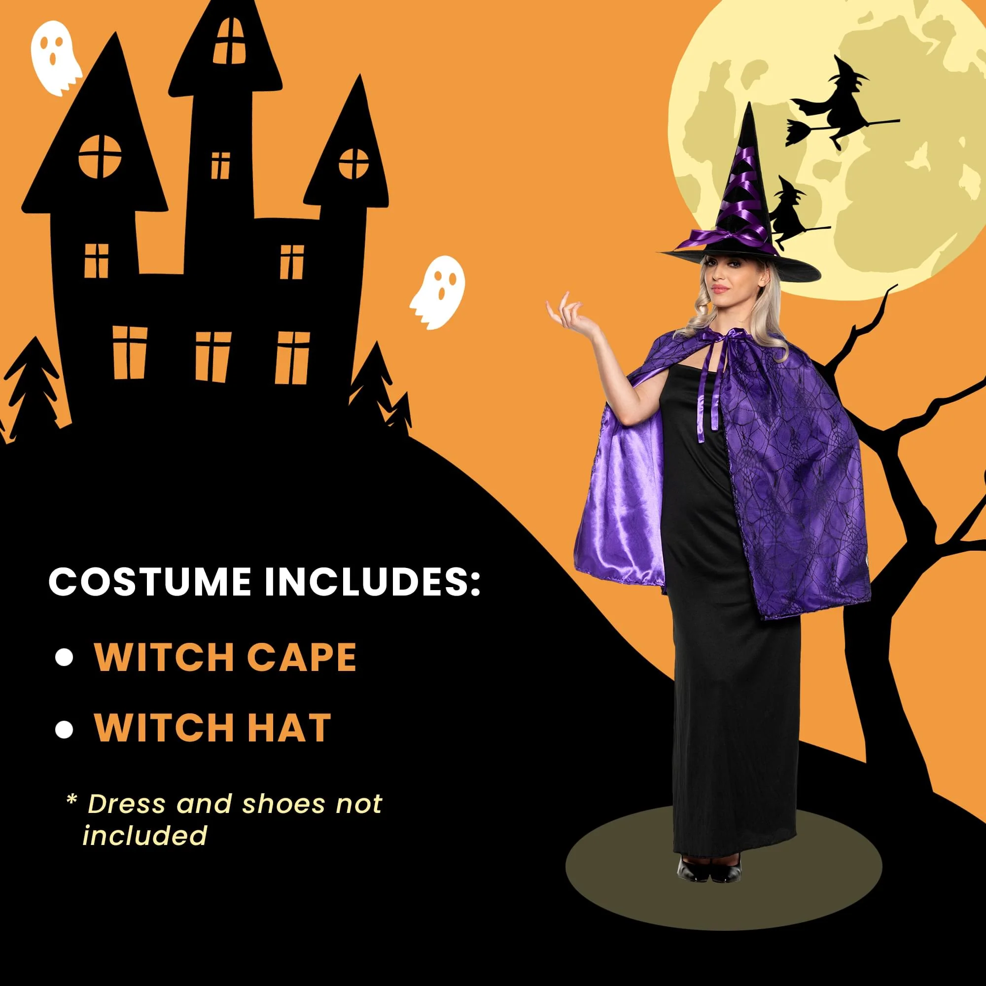 Witch Cape and Hat Adult Costume Set | Purple - Image 3