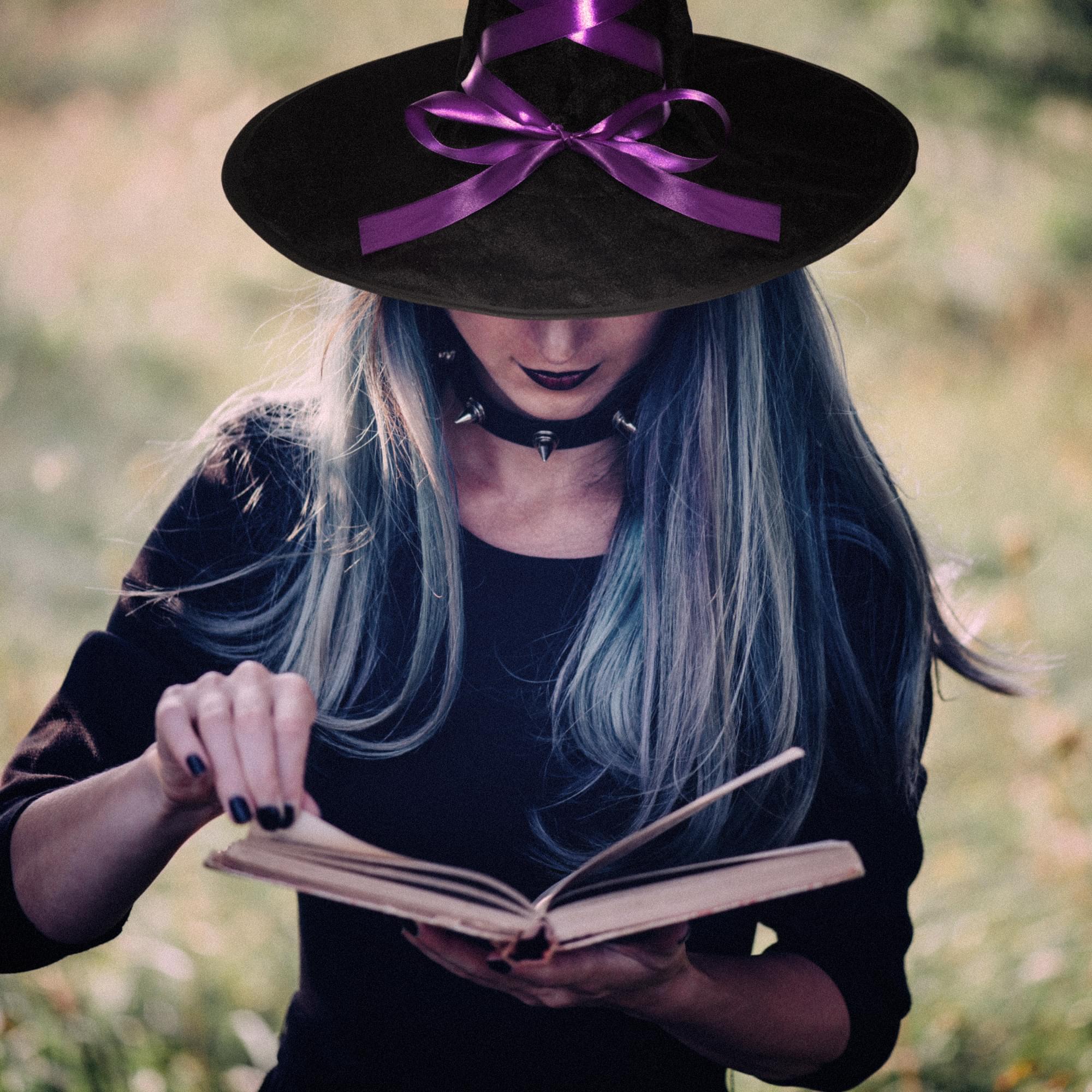 Witch Hat with Ribbon Adult Costume Accessory | Purple - Image 2