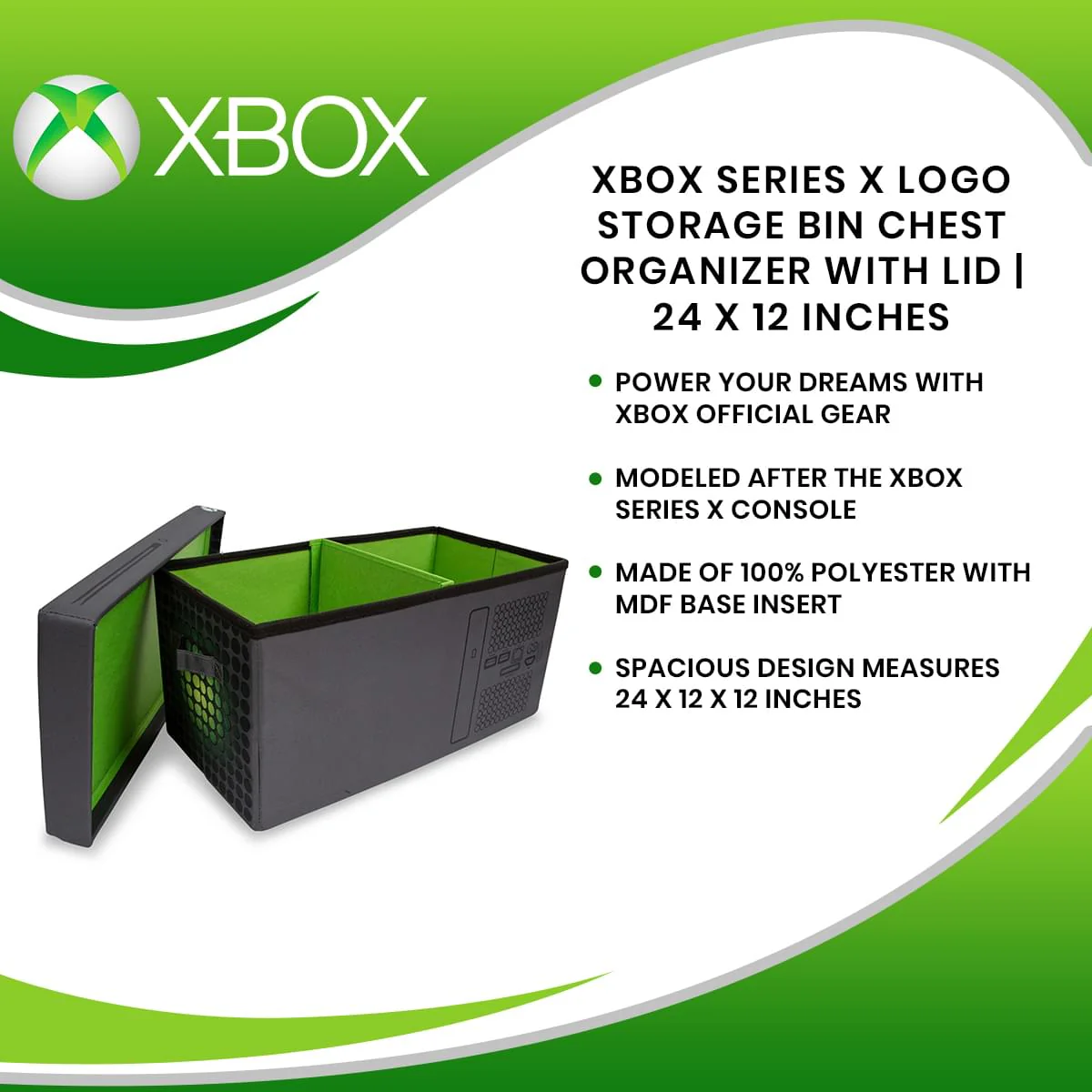 Xbox Series X Logo Storage Bin Chest Organizer with Lid | 24 x 12 Inches - Image 7