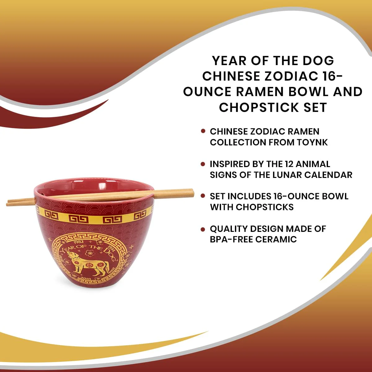 Year Of The Dog Chinese Zodiac 16-Ounce Ramen Bowl and Chopstick Set - Image 7