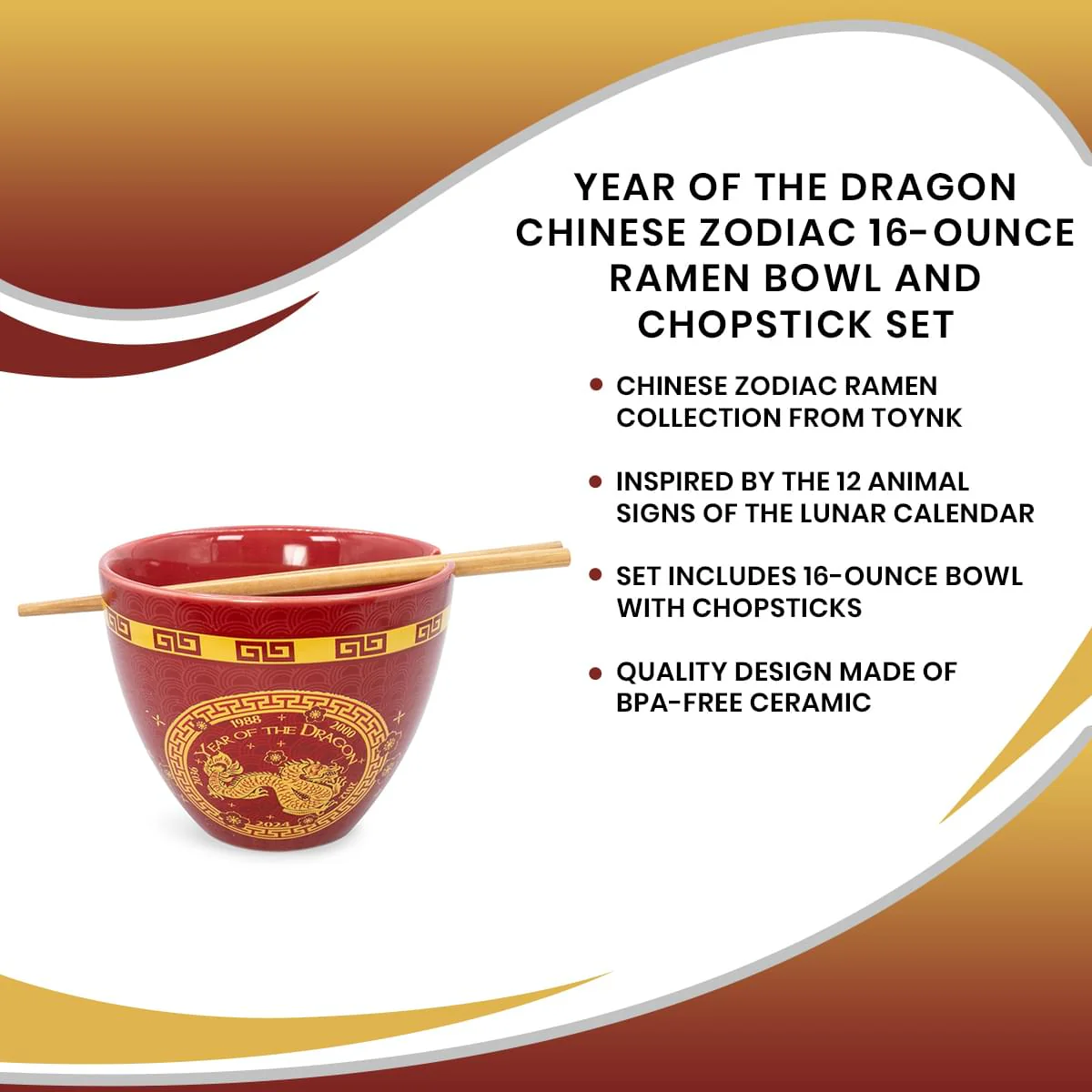 Year Of The Dragon Chinese Zodiac 16-Ounce Ramen Bowl and Chopstick Set - Image 7