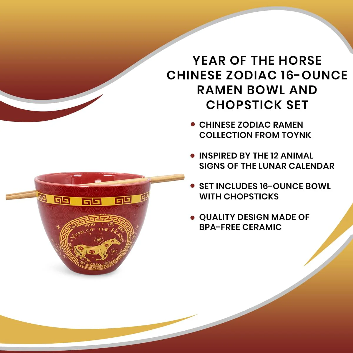 Year Of The Horse Chinese Zodiac 16-Ounce Ramen Bowl and Chopstick Set - Image 7
