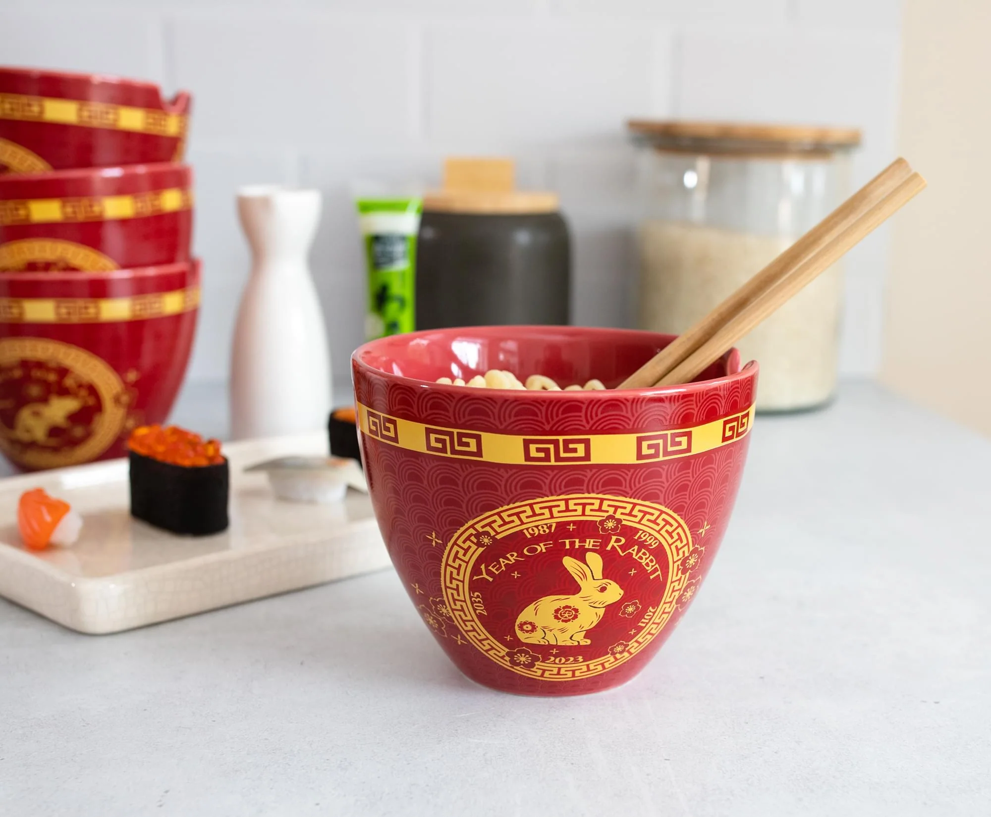 Year Of The Rabbit Chinese Zodiac 16-Ounce Ramen Bowl and Chopstick Set - Image 4
