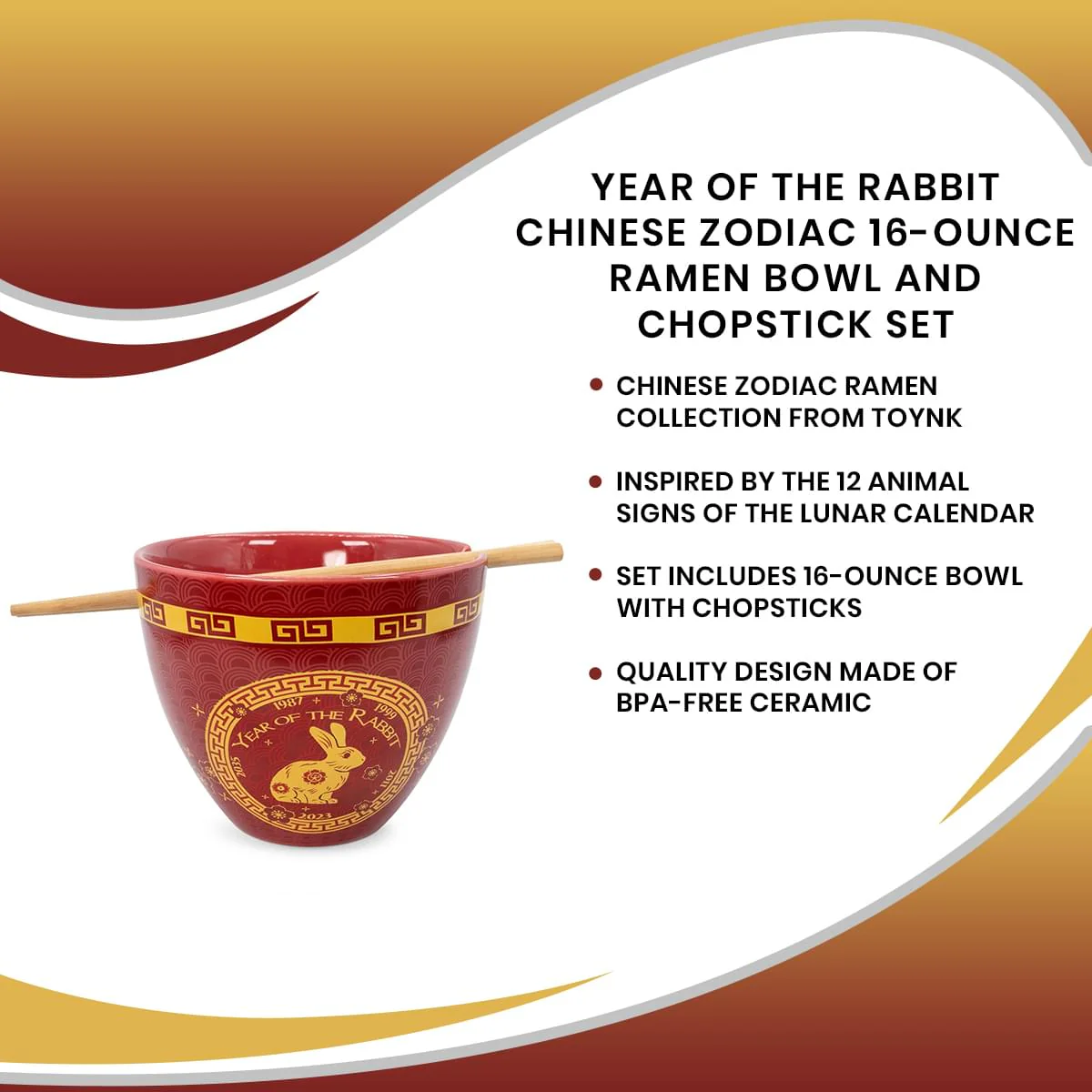Year Of The Rabbit Chinese Zodiac 16-Ounce Ramen Bowl and Chopstick Set - Image 7