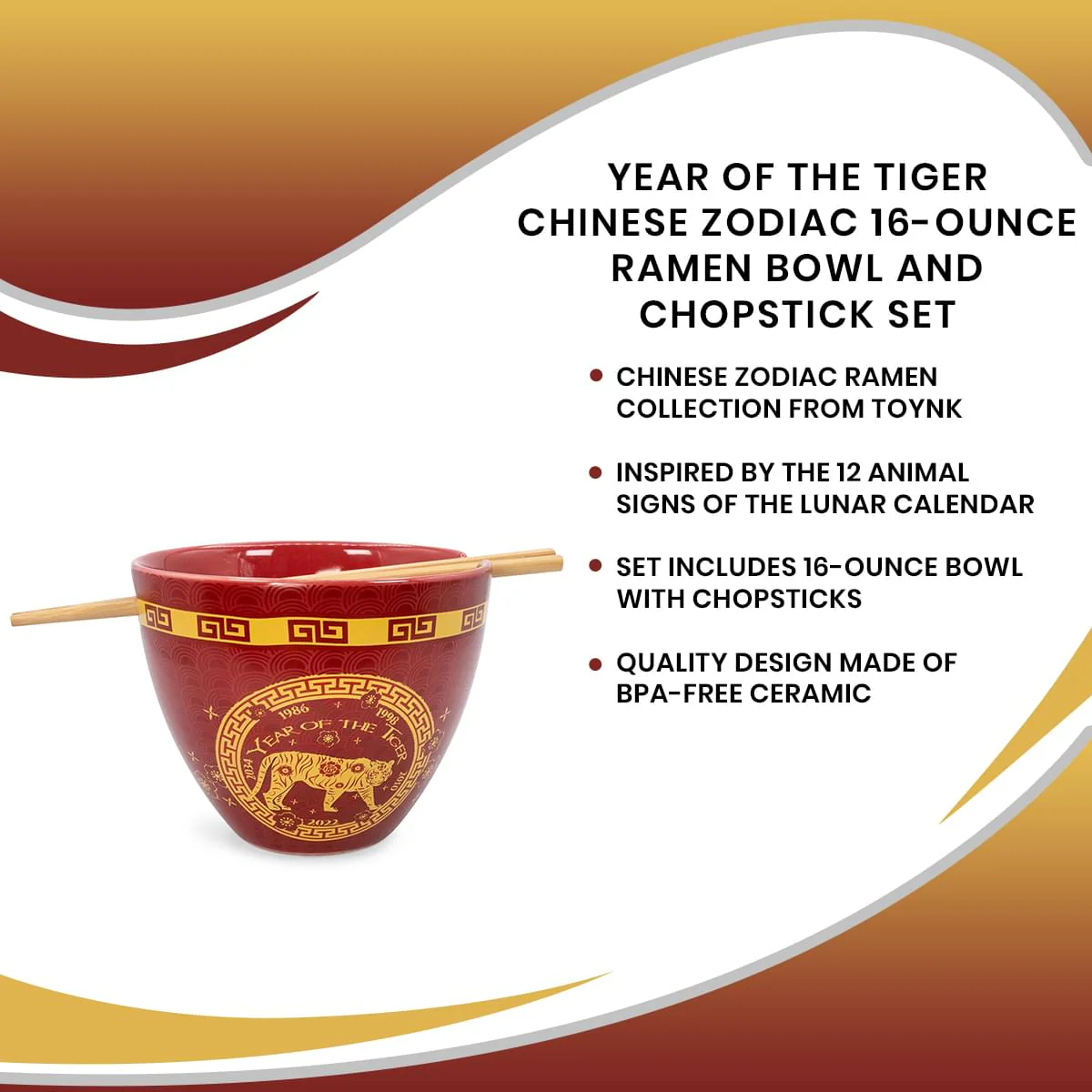 Year Of The Tiger Chinese Zodiac 16-Ounce Ramen Bowl and Chopstick Set - Image 7