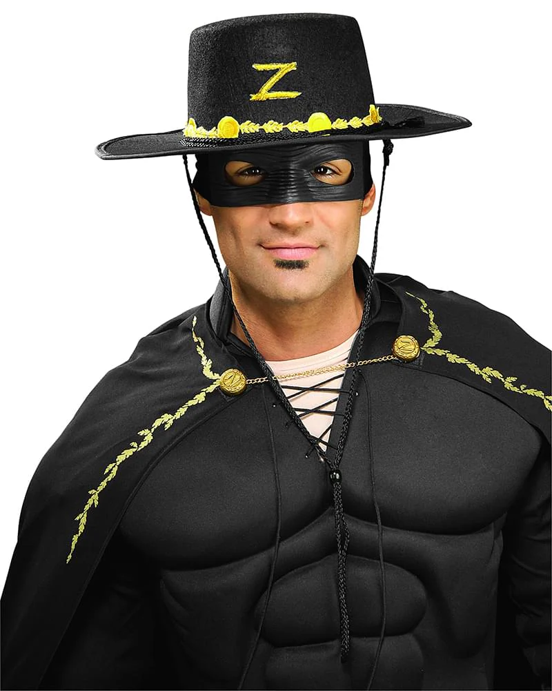 Zorro Costume Hat And Eye Mask Adult One Size